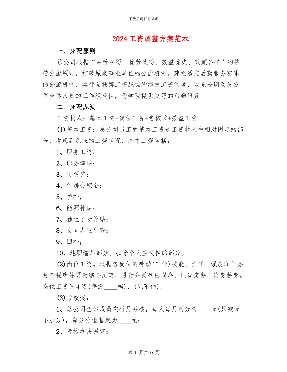 2024工资调整方案范本_第1页