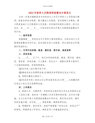 2024市春季火灾隐患排查整治方案范文