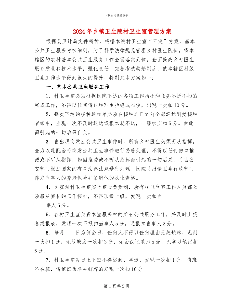 2024年乡镇卫生院村卫生室管理方案_第1页