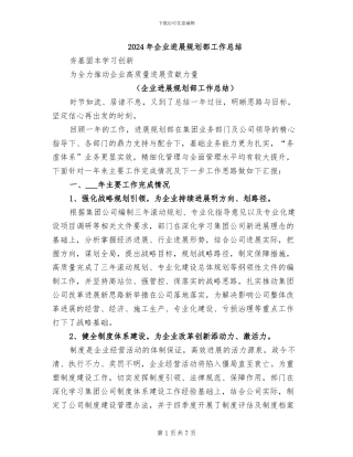 2024年企业发展规划部工作总结