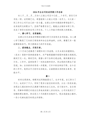 2024年企业司机试用期工作总结