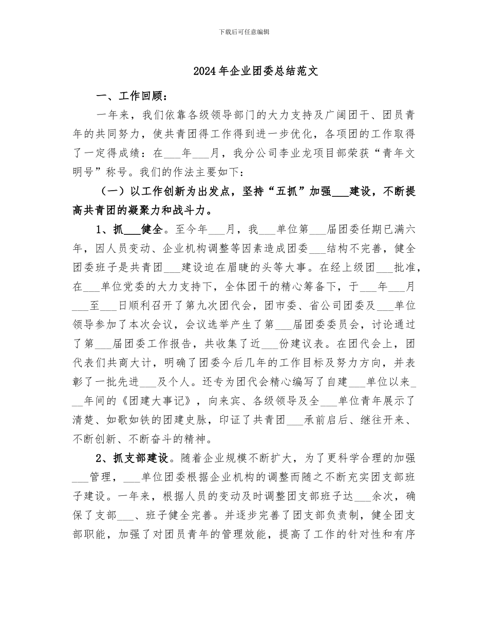 2024年企业团委总结范文_第1页