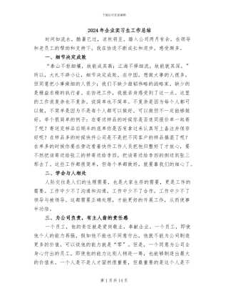 2024年企业实习生工作总结