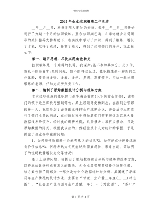 2024年企业挂职锻炼工作总结