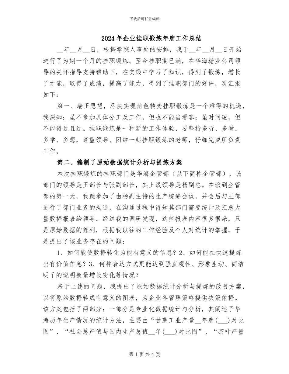 2024年企业挂职锻炼年度工作总结_第1页