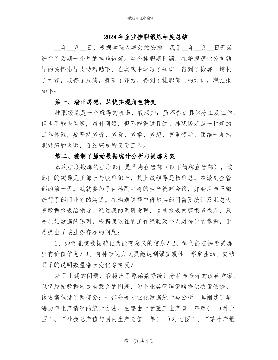 2024年企业挂职锻炼年度总结_第1页