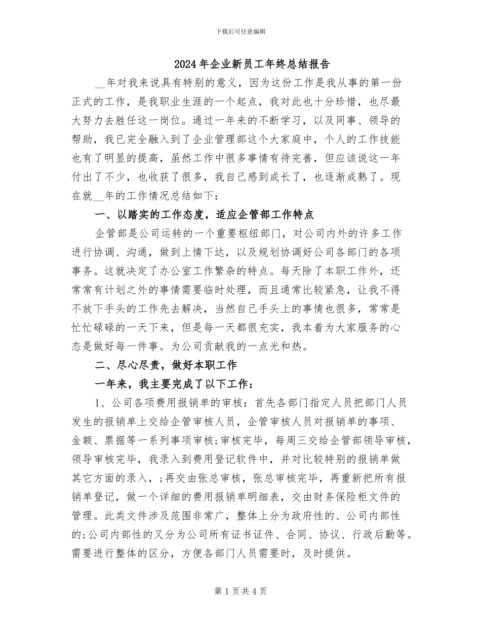 2024年企业新员工年终总结报告_第1页