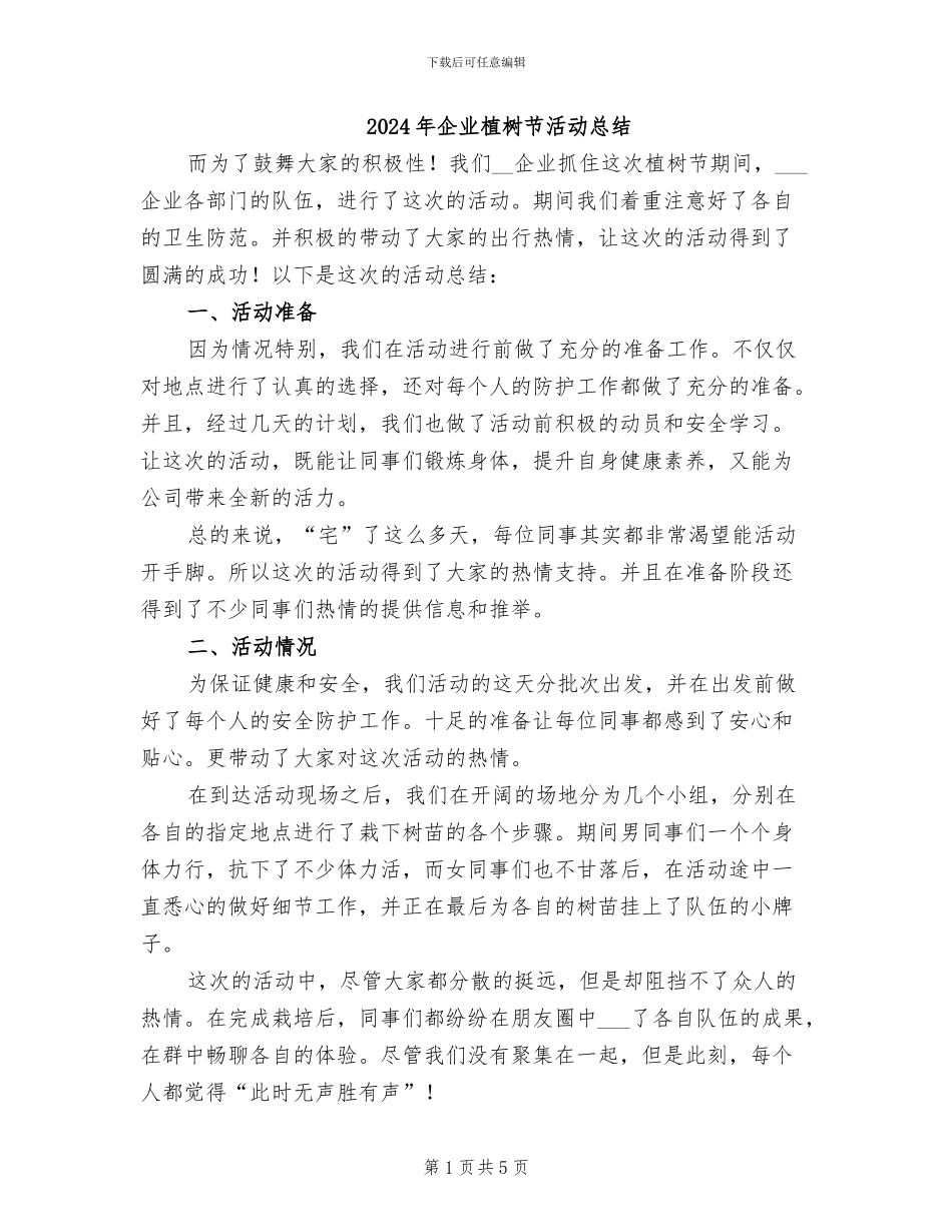 2024年企业植树节活动总结_第1页
