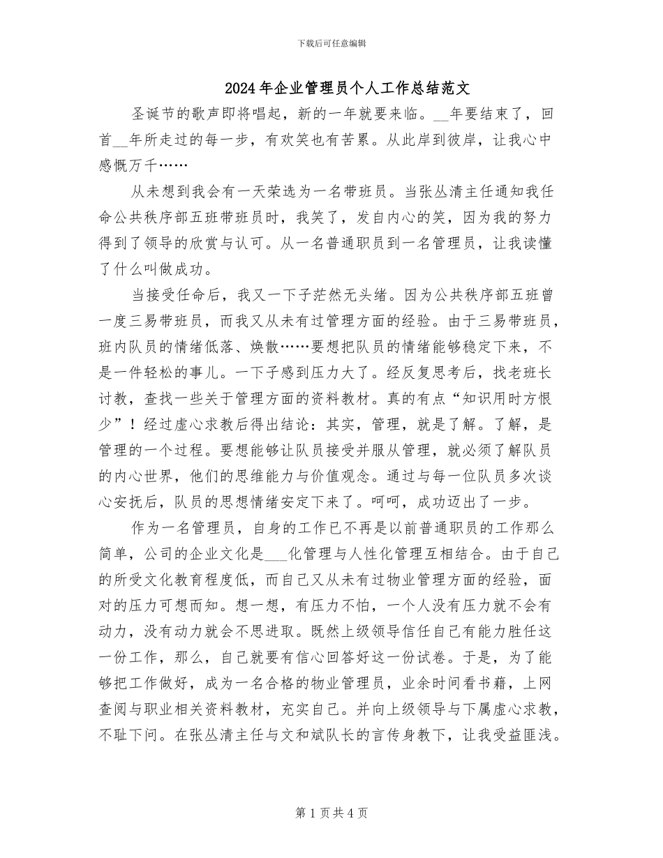 2024年企业管理员个人工作总结范文_第1页