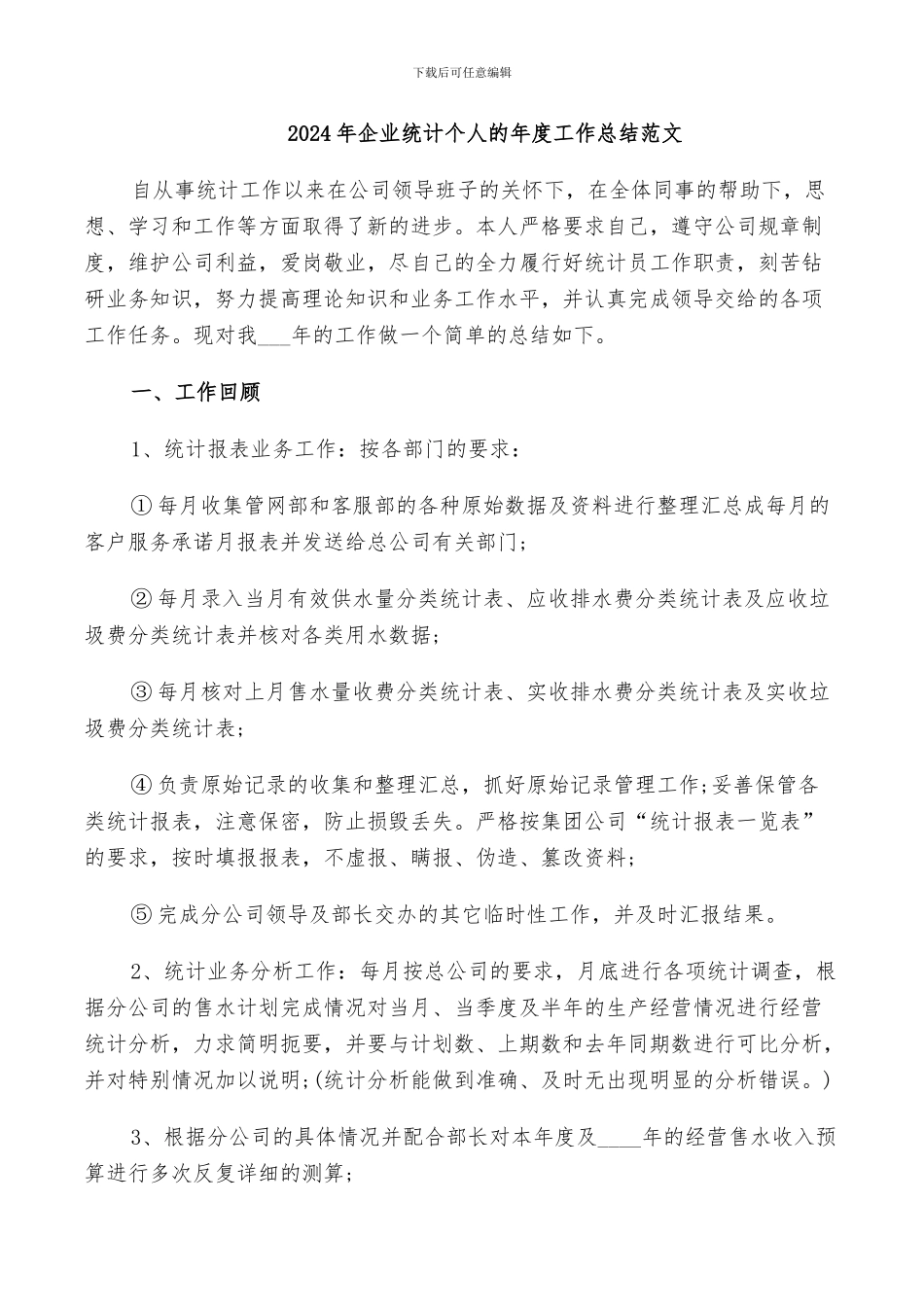 2024年企业统计个人的年度工作总结范文_第1页