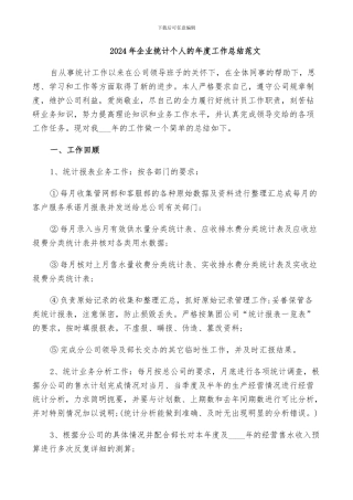 2024年企业统计个人的年度工作总结范文
