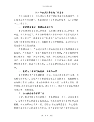 2024年企业财务出纳工作总结