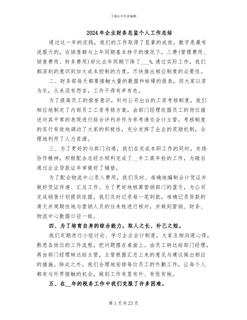 2024年企业财务总监个人工作总结_第1页