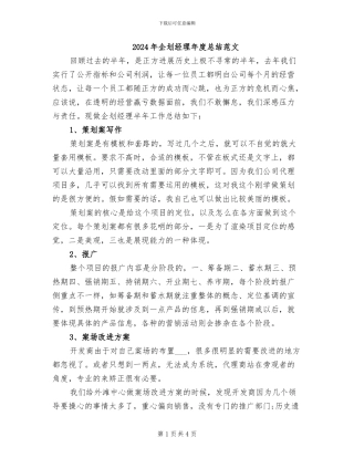 2024年企划经理年度总结范文