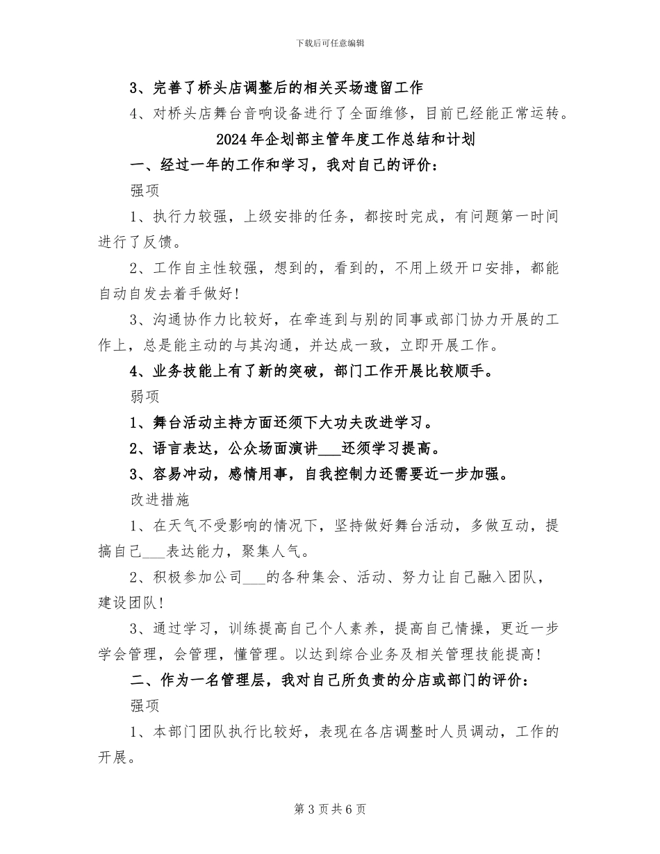 2024年企划部主管年度工作总结与计划_第3页