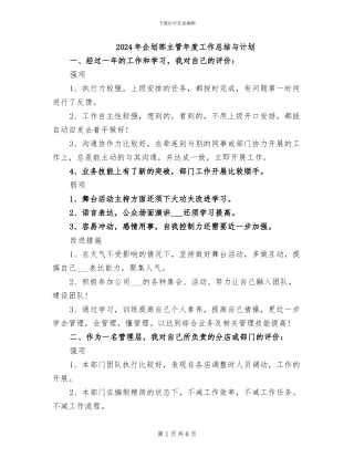 2024年企划部主管年度工作总结与计划