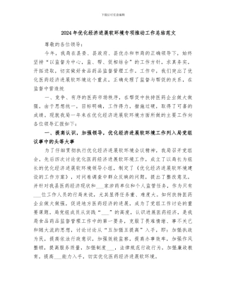 2024年优化经济发展软环境专项推进工作总结范文