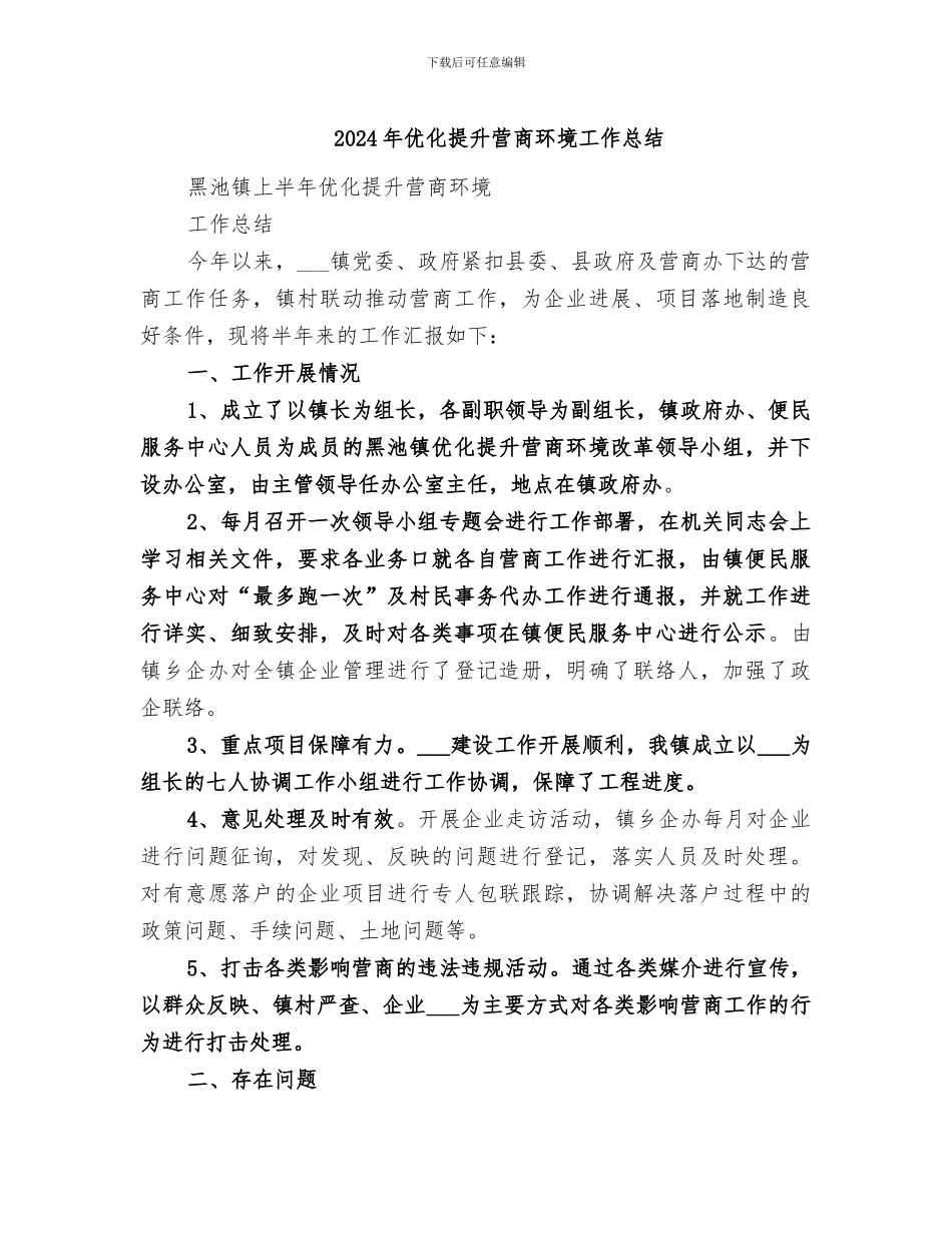 2024年优化提升营商环境工作总结_第1页