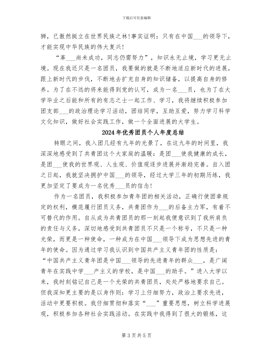 2024年优秀团员个人年度工作总结_第3页