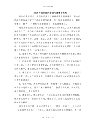 2024年优秀团队培训心得体会总结