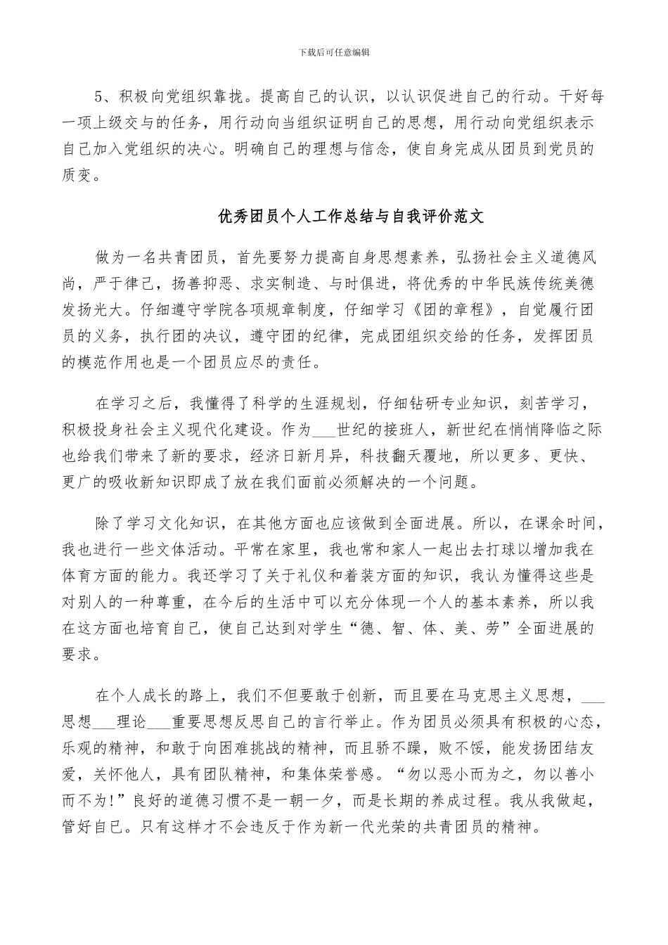 2024年优秀团员个人工作总结与自我评价范文_第2页