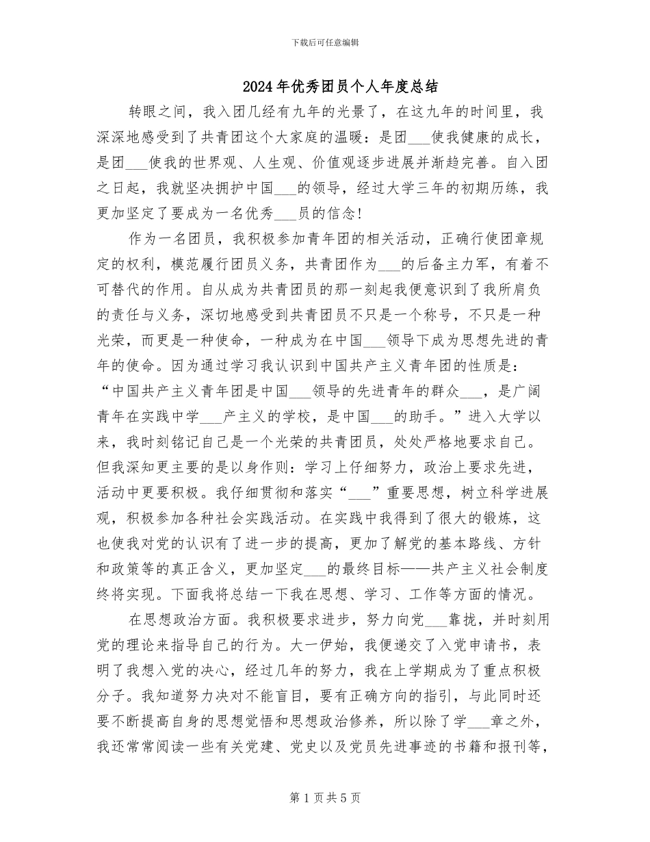 2024年优秀团员个人年度总结_第1页