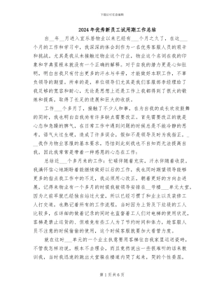 2024年优秀新员工试用期工作总结
