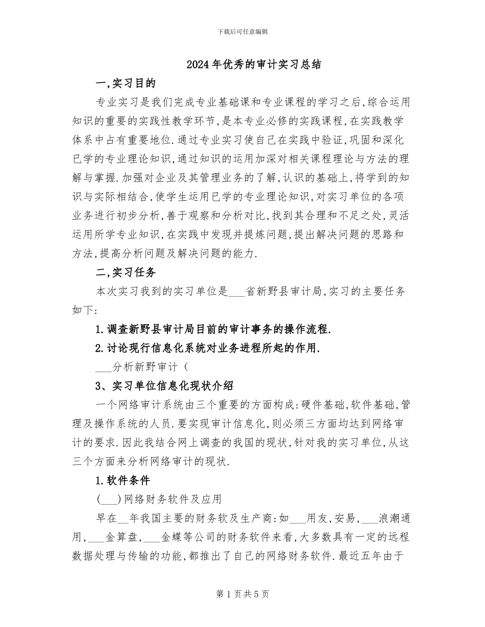 2024年优秀的审计实习总结_第1页