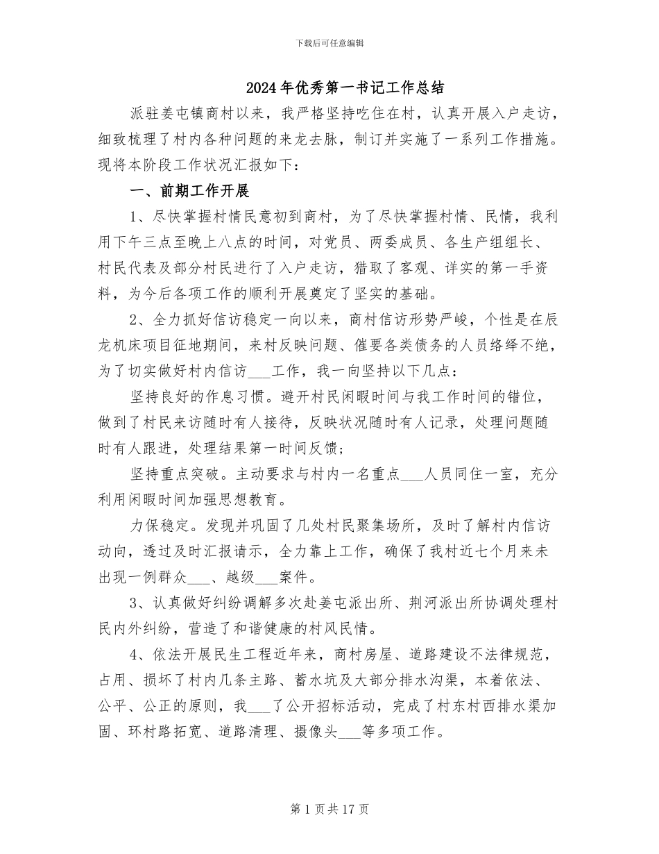 2024年优秀第一书记工作总结_第1页