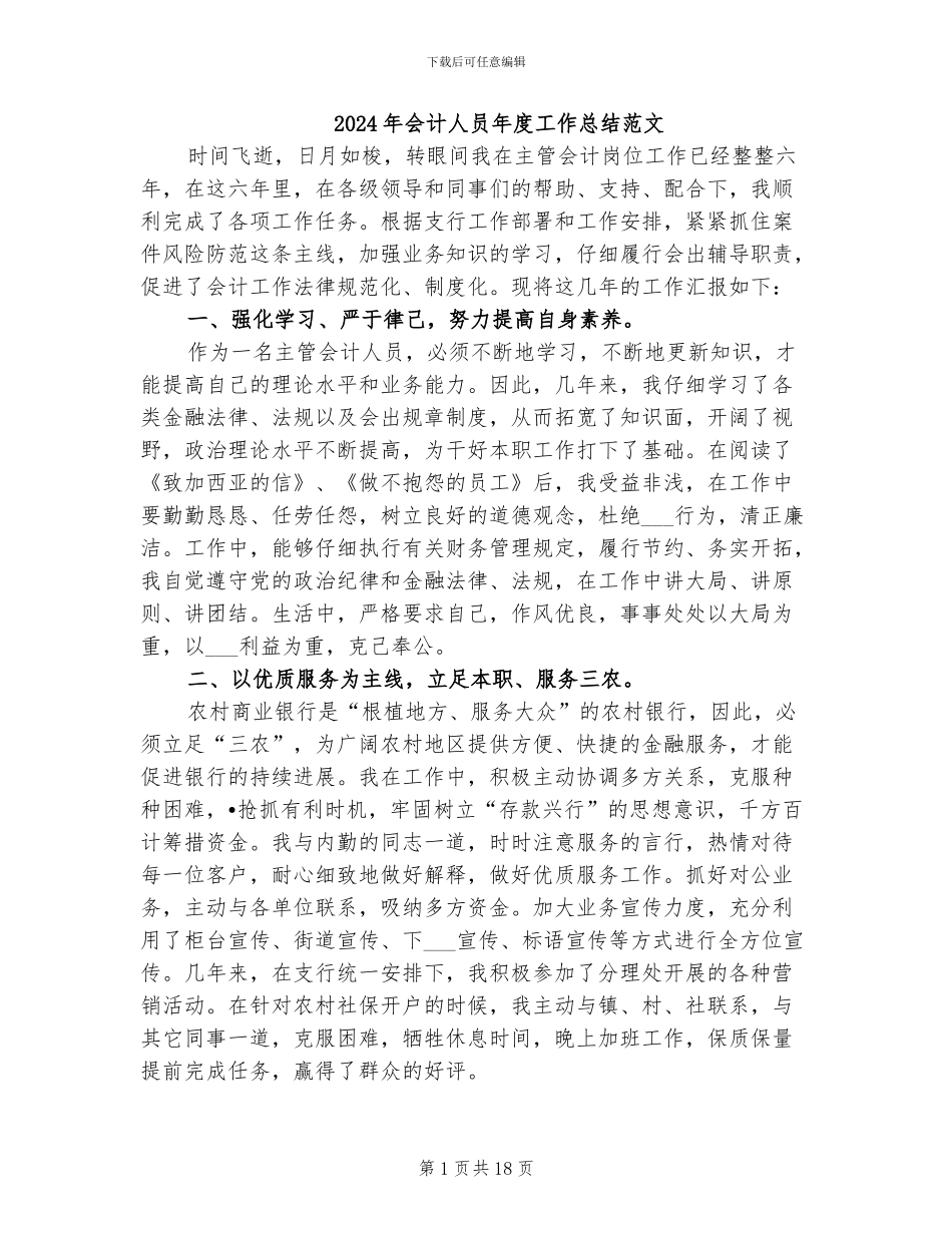 2024年会计人员年度工作总结范文_第1页