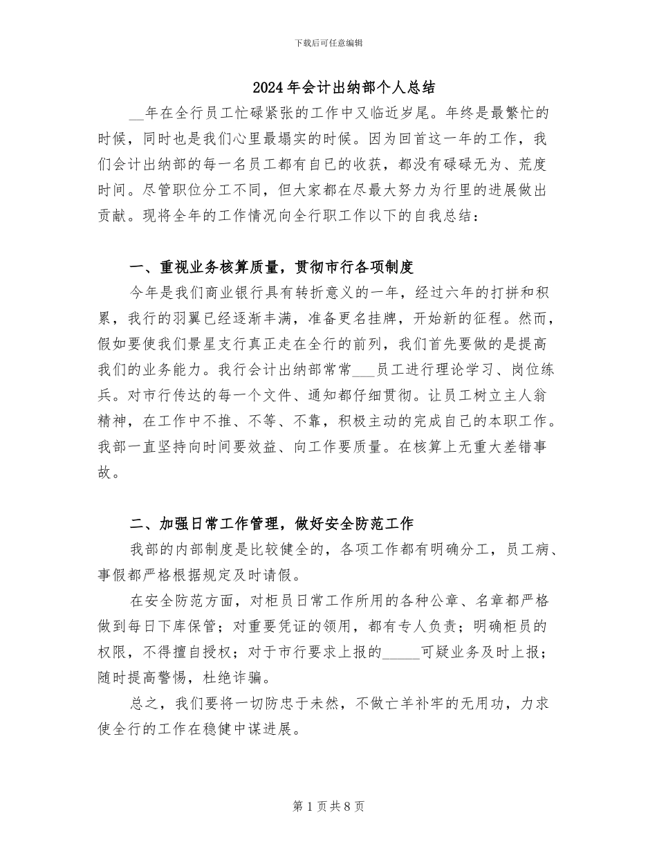 2024年会计出纳部个人总结_第1页
