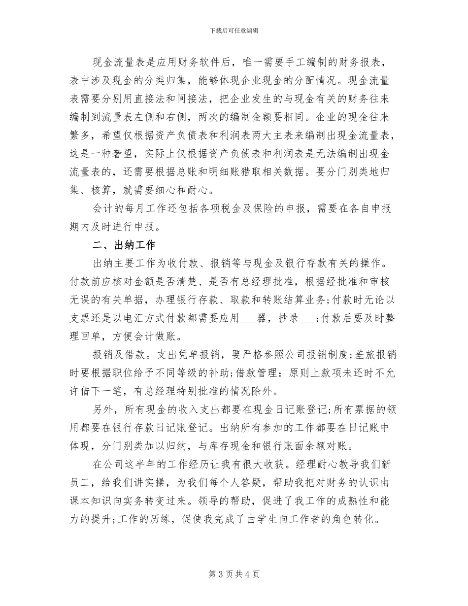 2024年会计出纳试用期工作总结范本_第3页
