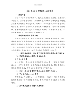2024年会计分岗实训个人总结范文