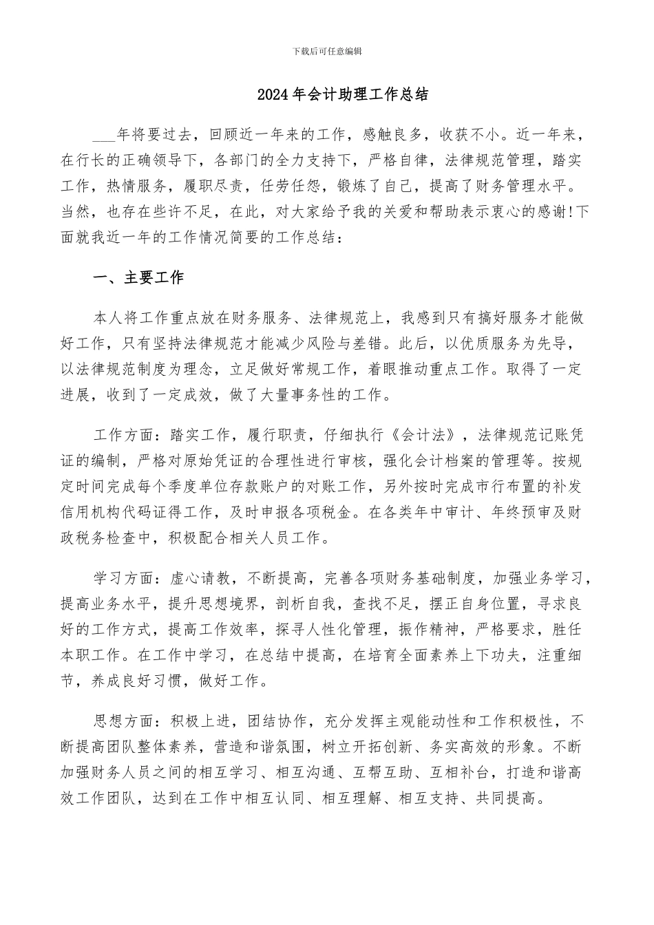 2024年会计助理工作总结_第1页