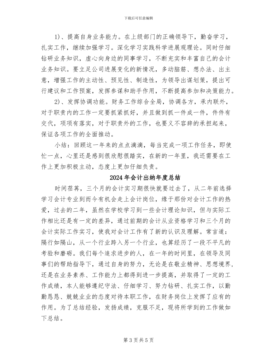 2024年会计出纳年度工作总结及下年度计划_第3页