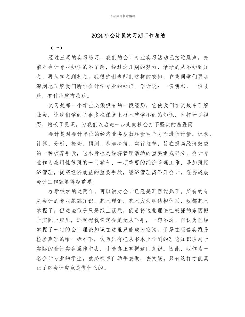 2024年会计员实习期工作总结_第1页