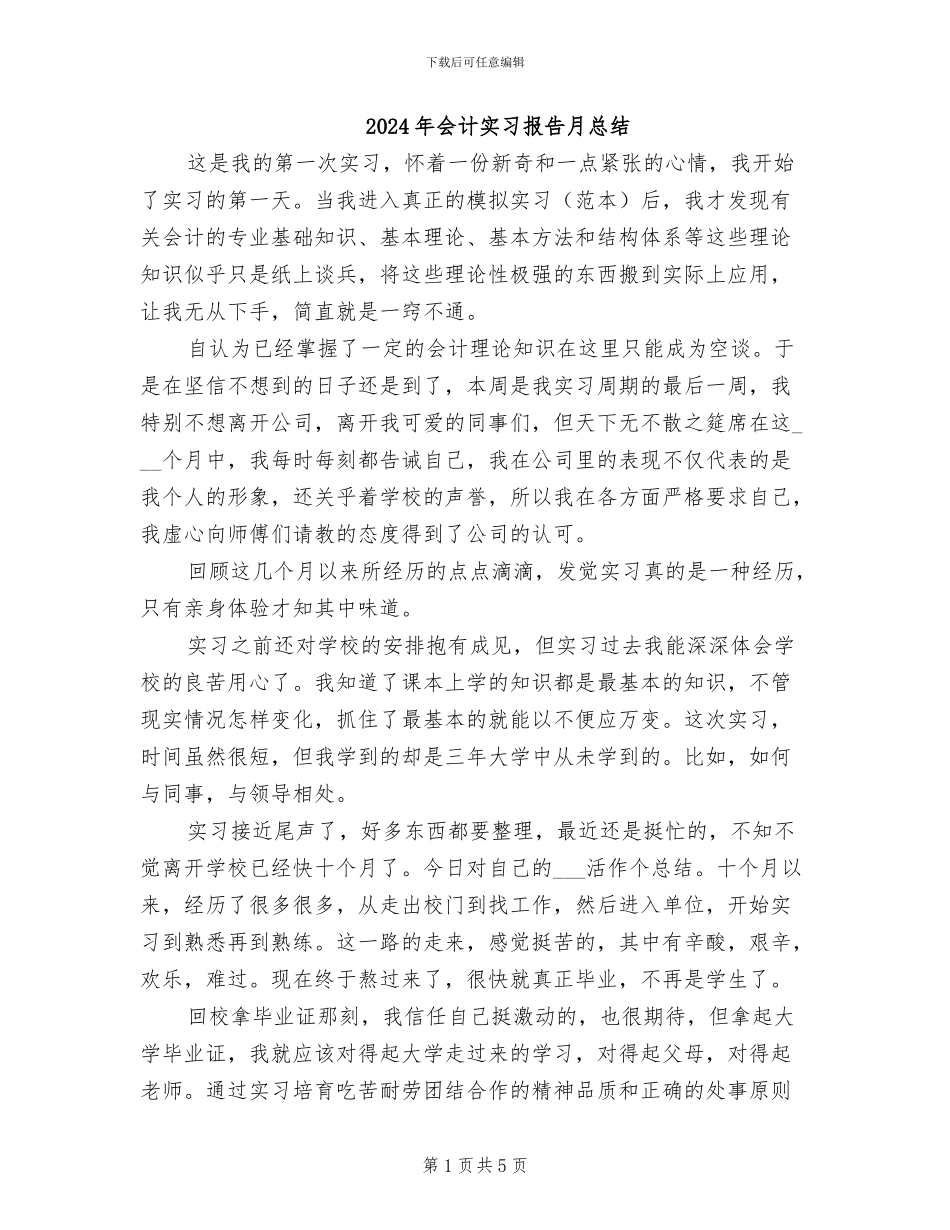 2024年会计实习报告月总结_第1页
