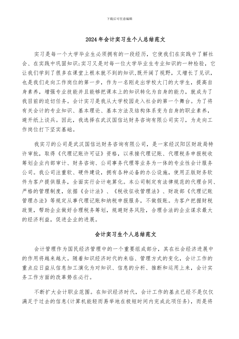 2024年会计实习生个人总结范文_第1页