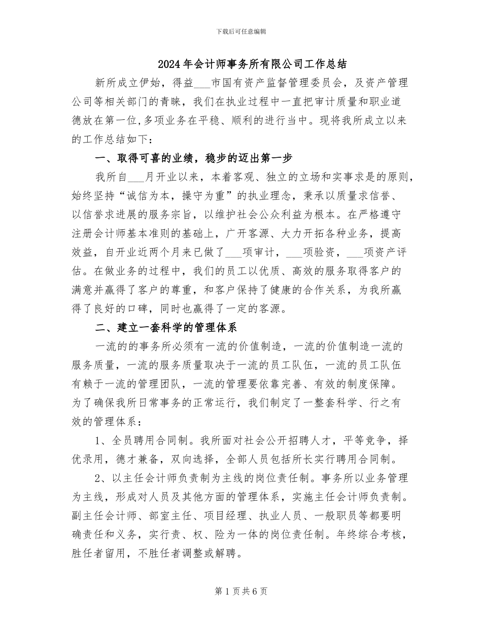 2024年会计师事务所有限公司工作总结_第1页