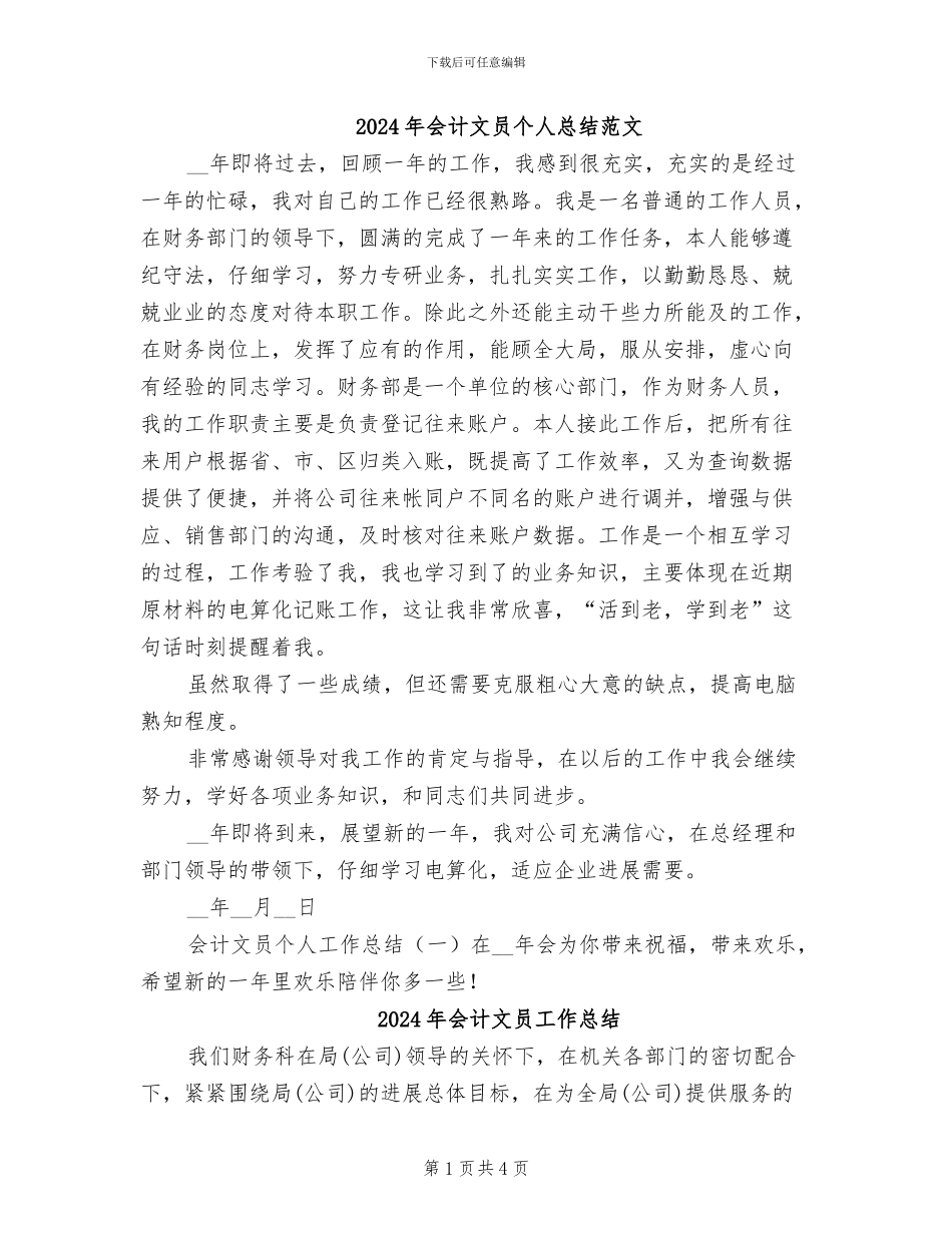 2024年会计文员个人总结范文_第1页