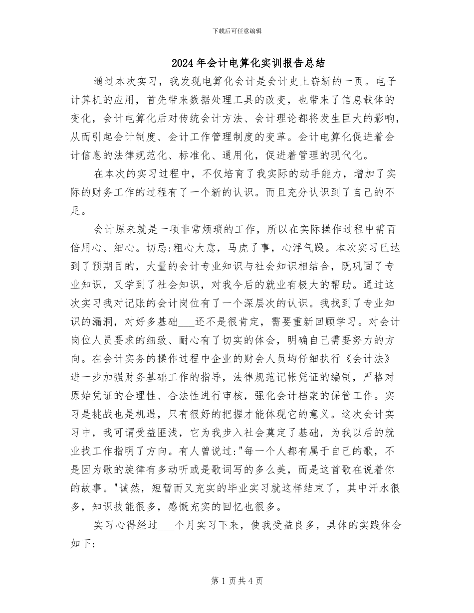 2024年会计电算化实训报告总结_第1页