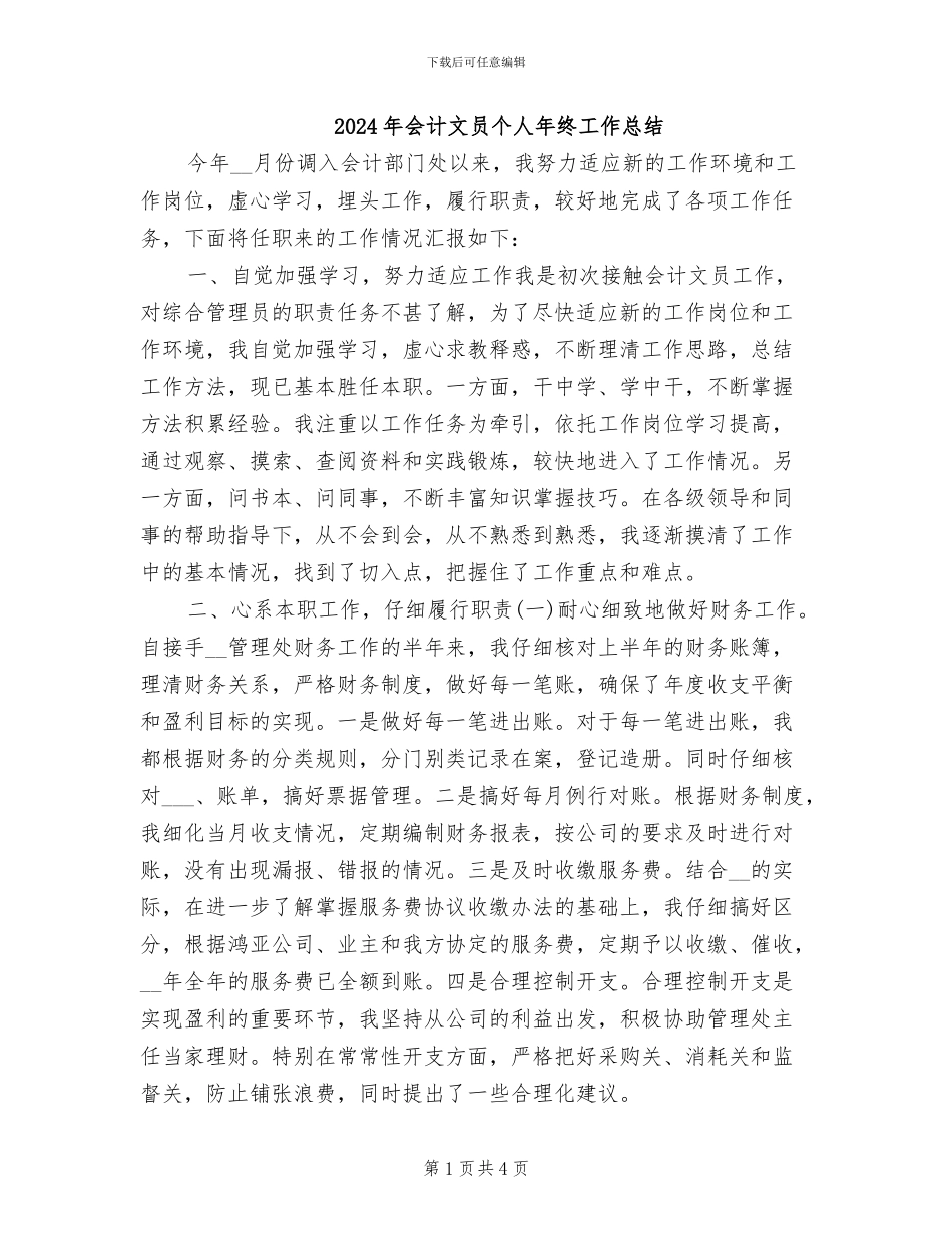 2024年会计文员个人年终工作总结_第1页