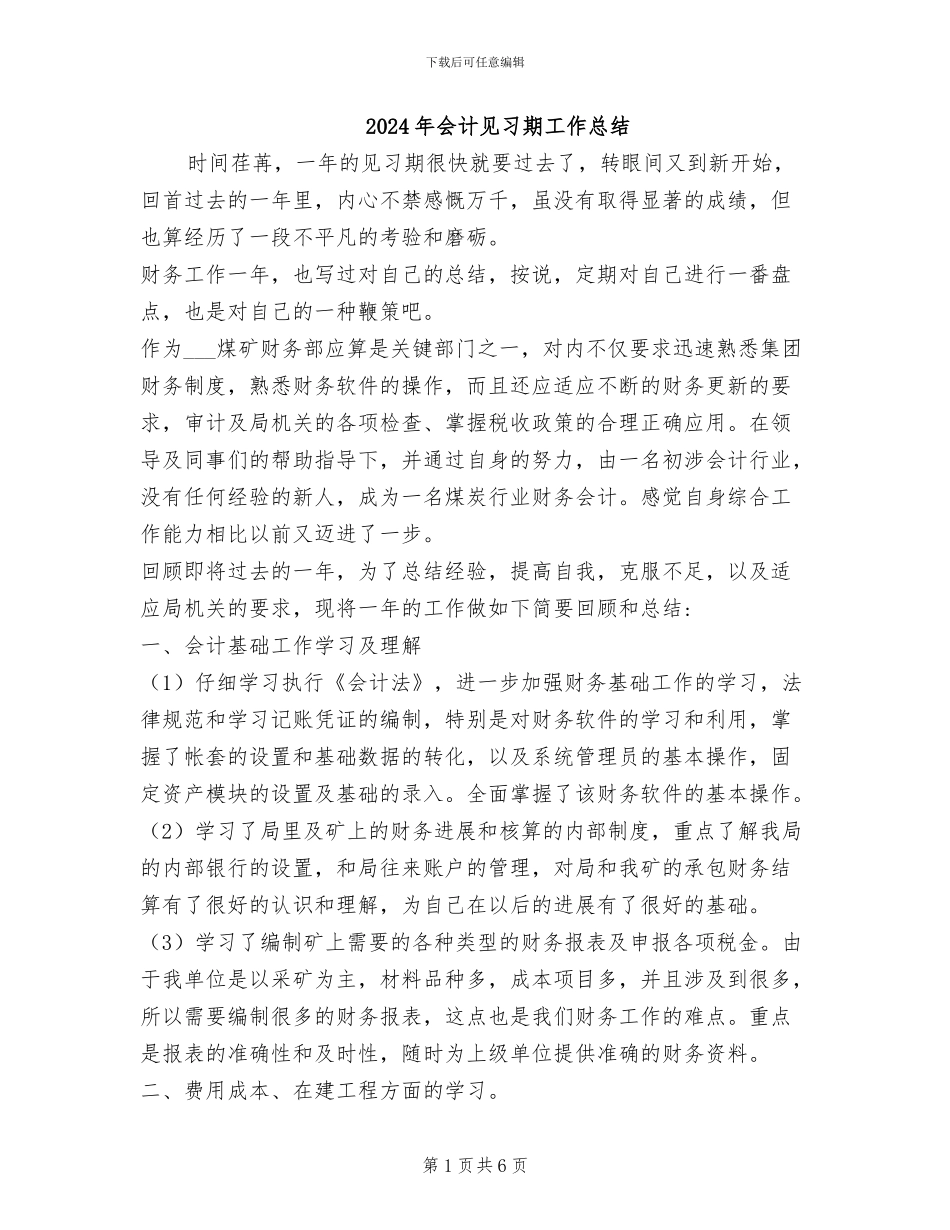 2024年会计见习期工作总结_第1页