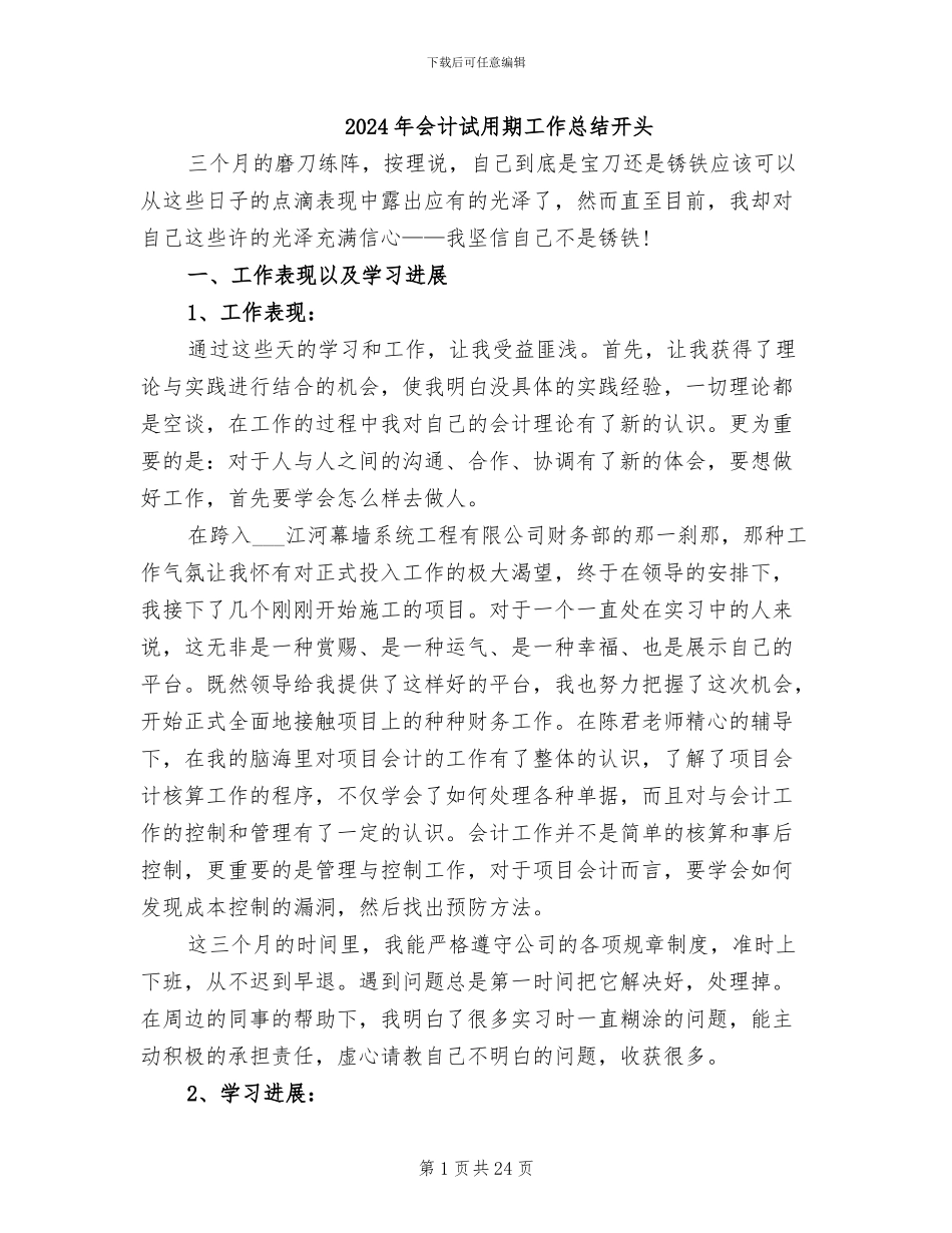 2024年会计试用期工作总结开头_第1页