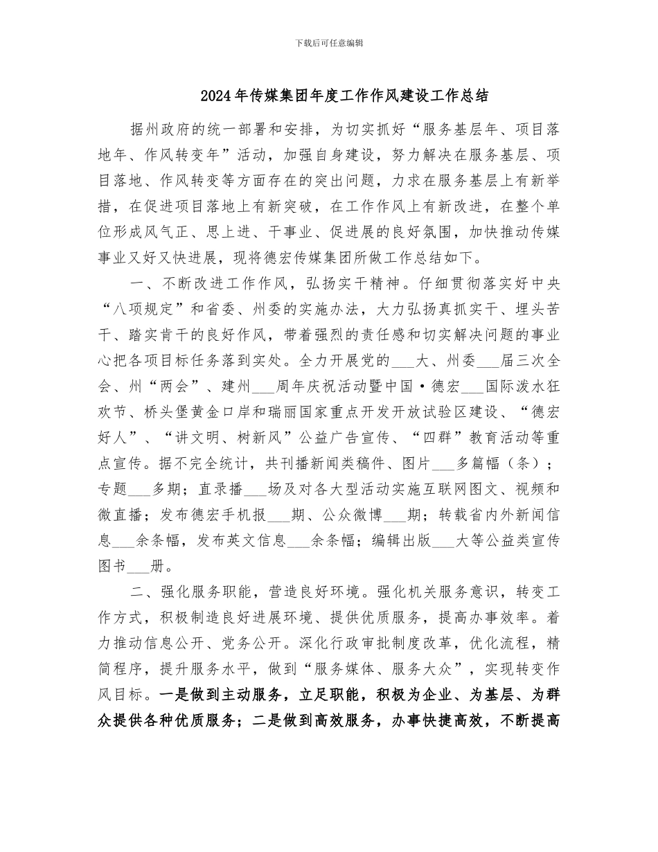 2024年传媒集团年度工作作风建设工作总结_第1页