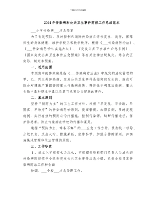 2024年传染病和公共卫生事件防控工作总结范本