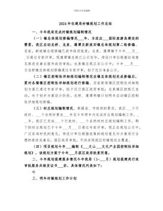 2024年住建局村镇规划工作总结