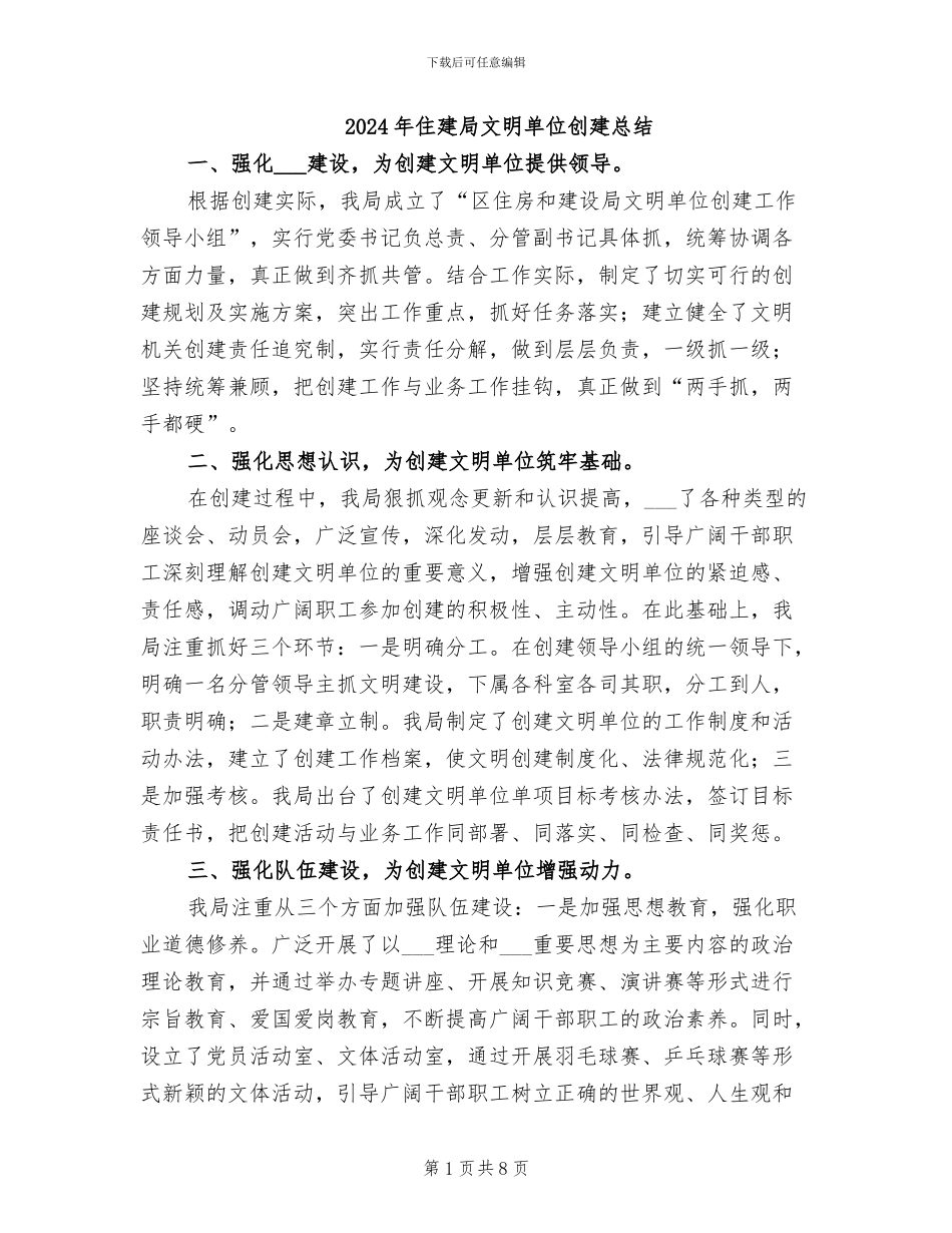 2024年住建局文明单位创建总结_第1页