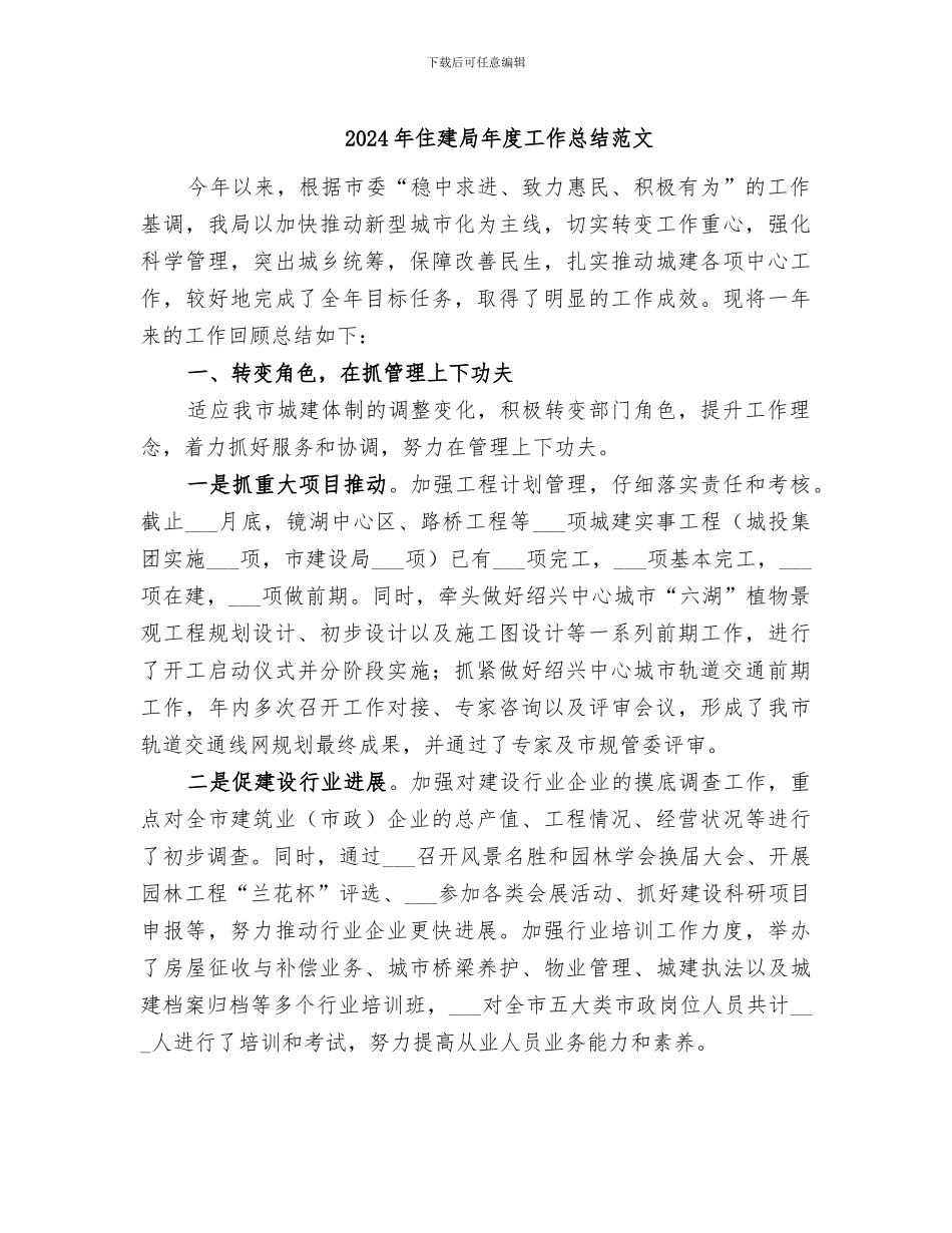 2024年住建局年度工作总结范文_第1页