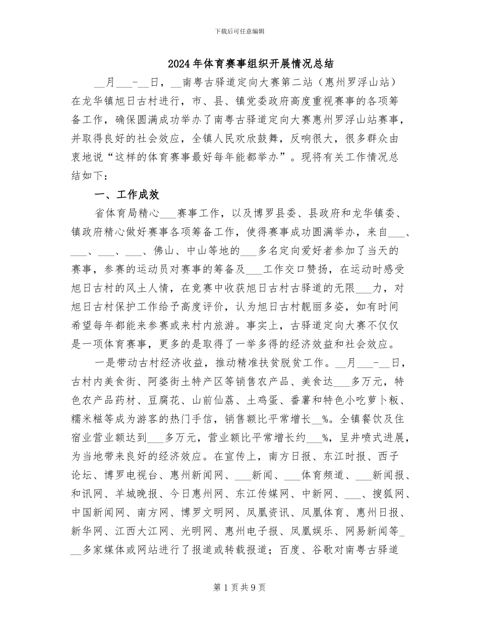 2024年体育赛事组织开展情况总结_第1页
